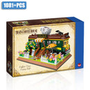 Creative Retro Train Coffee Shop Mini Size Building Blocks City Street View Train Coffee House Bricks Toys Gifts For Children