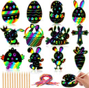 12pcs Easter Magic Scratch Paint Easter Eggs Crafts DIY for Making Holiday Gifts Egg Basket Fillers Party Decorations