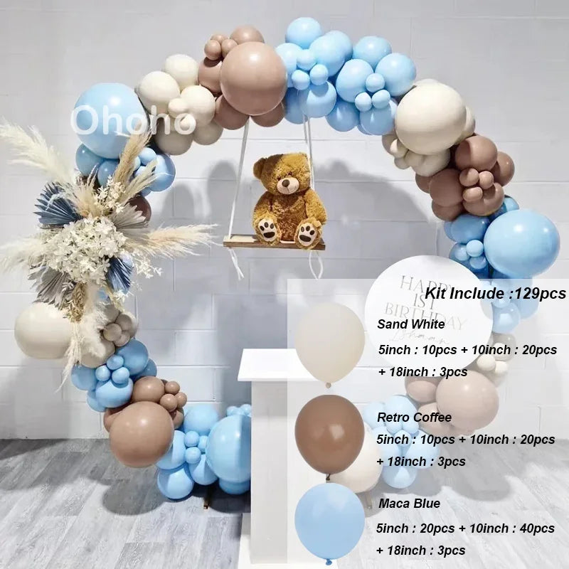 Beige Blue Balloons Garland Arch Kit Kids Boy One 1st Birthday Balloon Set Baby Shower Decoration Baptism Party Wedding