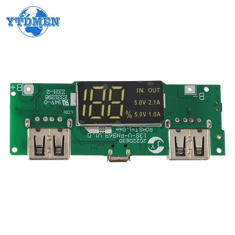 Lithium Battery Charger Board LED Dual USB 5V 2.4A Micro/Type-C USB Mobile Power Bank 18650 Charging Module Circuit Protection