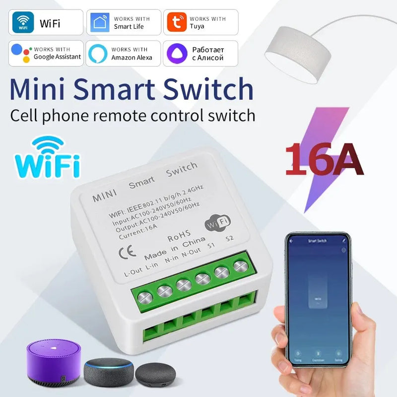 16A Tuya WiFi Smart Switch 2-way Control Mini Smart Breaker Work With Smart Life Alexa Google Home Alice