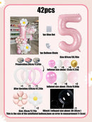42pcs Daisy Pillar Balloon Set, Includes Oversized Pink Number Balloons, Sunflower Foil Balloons,For Birthday,Girls' Party