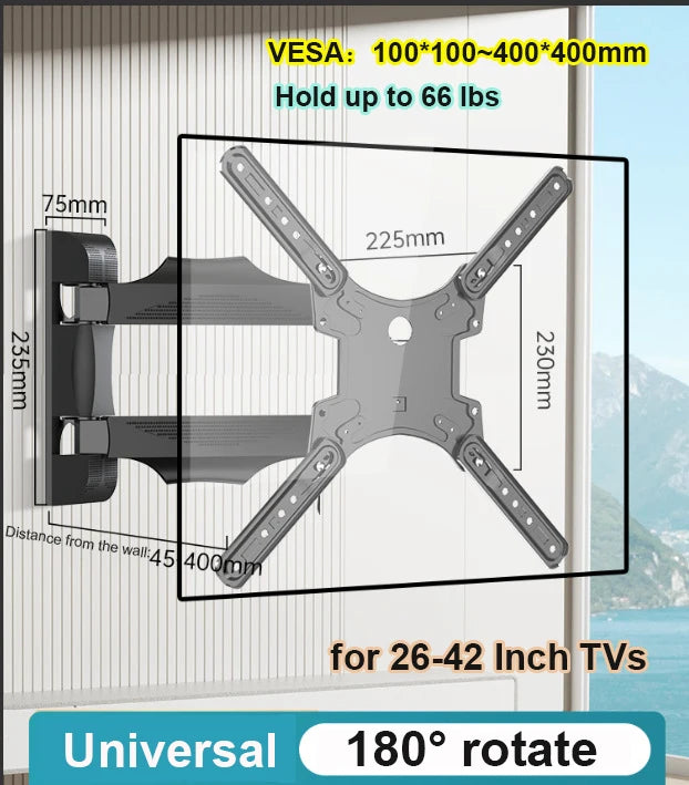 70cm Extension Long Arm TV Wall Mount, 32-65inch Full Motion TV Wall Bracket Swivel Tilt Level Articulating, Max VESA 400x400mm