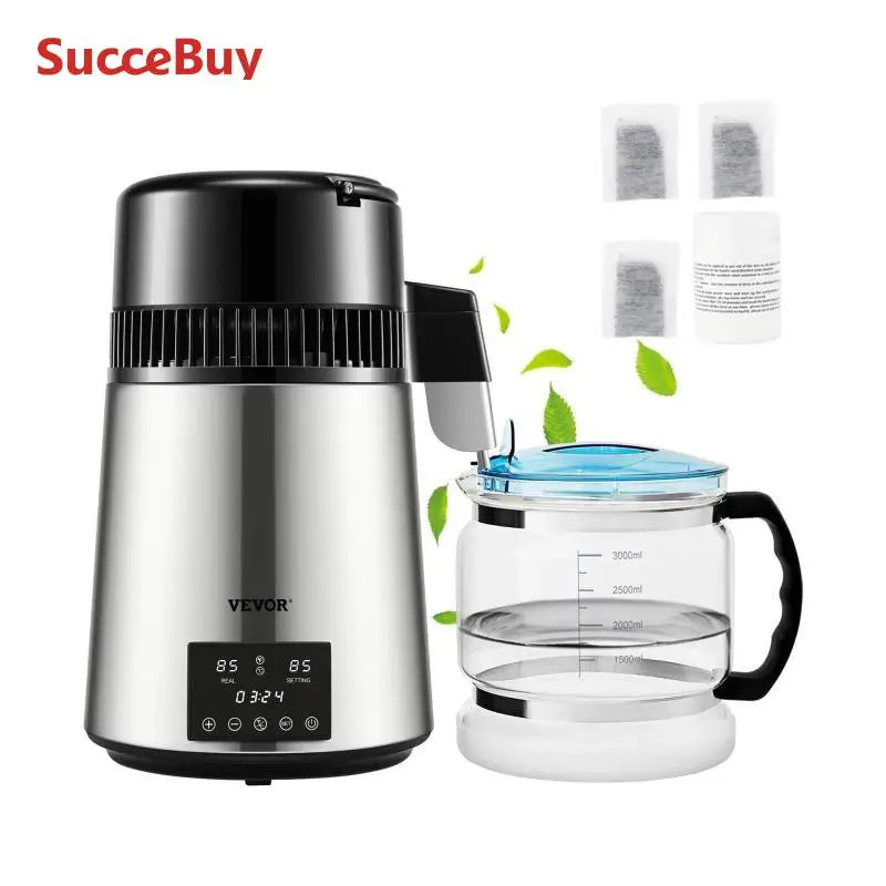 SucceBuy 4L Water Distiller Purifier Filter Dispenser Drinking Bottle Softener Temp Display Overheat Protection Home Appliance