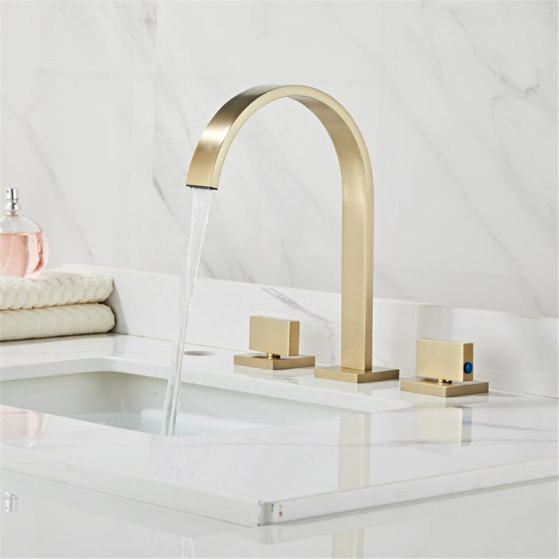 Basin Faucet Chrome/gold/black Deck Mounted Square Brass Faucet Bathroom Sink Faucet 3 Hole Double Handle Hot And Cold Water Tap