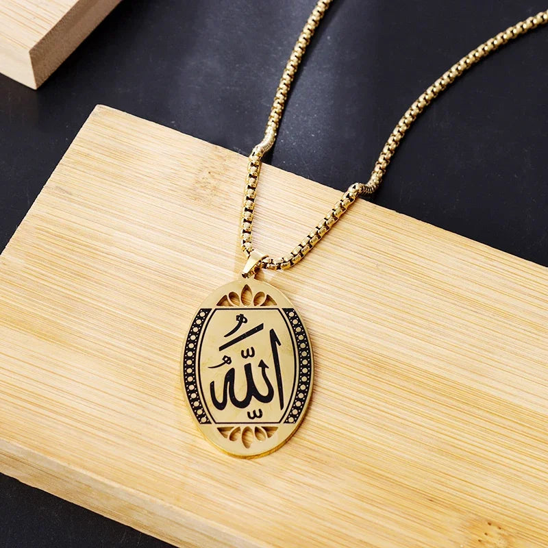 Classic Lucky Arabian God Allah Pendant Stainless Steel Necklace Ladies Islamic Muslim Charm Amulet Jewelry Gift Wholesale