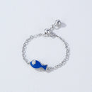 Ailmay 925 Sterling Silver Blue Enamel Lovely Small Fish Adjustable Ring For Women's Daily Wear, Parties, And Gift Giving