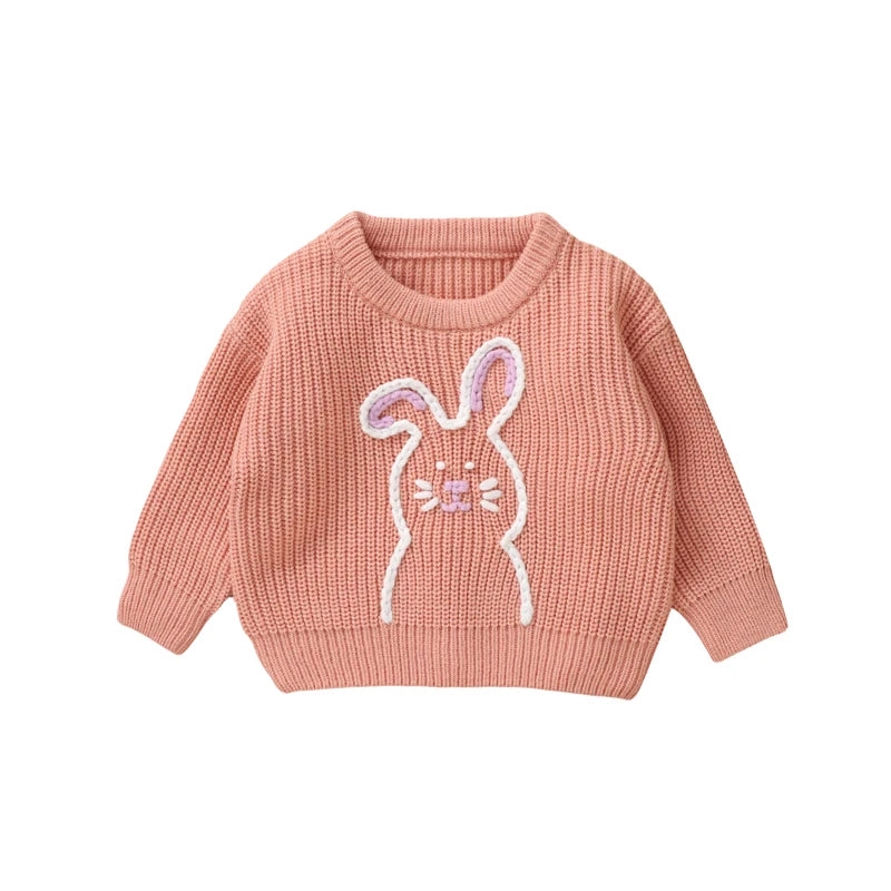 Adorable Infant Easter Jumper with Cute Bunny Design Soft Long Sleeve Crew Neck Knit Pullover for Baby Boy or Girl