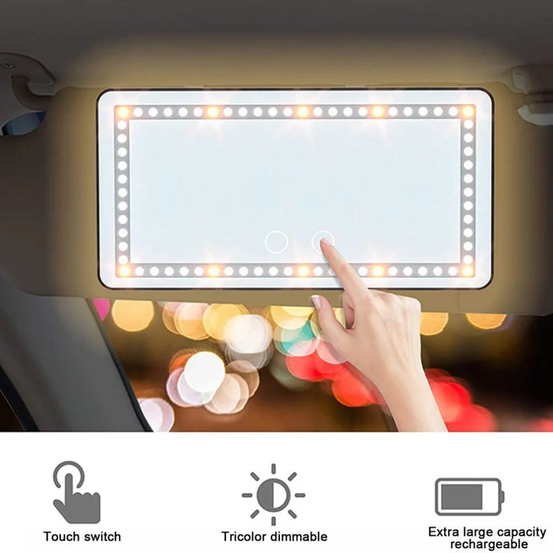 Car Sun Visor Vanity Mirror with Led Light Rechargeable Compact Mirror with 3 Light Modes Car Interior Sun-shading Makeup Mirror