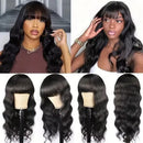 Body Wave Human Hair 30 Inche Wigs With Bangs 3x1 Full Machine Made Human Hair Wigs For Women Natural Color 200% Density