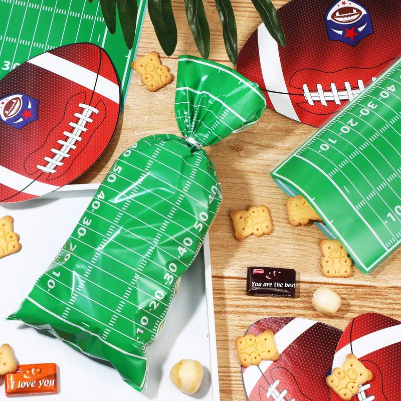 25/50pcs Football Treat Cellophane Bags Soccer Candy Favor Bags Sports Theme Birthday Party Decor Goody Bags with Twist Ties