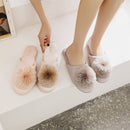 House Elegant Tassel Hairball Women Slippers Comfortable Cloth Chic Ladies Flat Shoes Spring Luxury Champagne Women Slides
