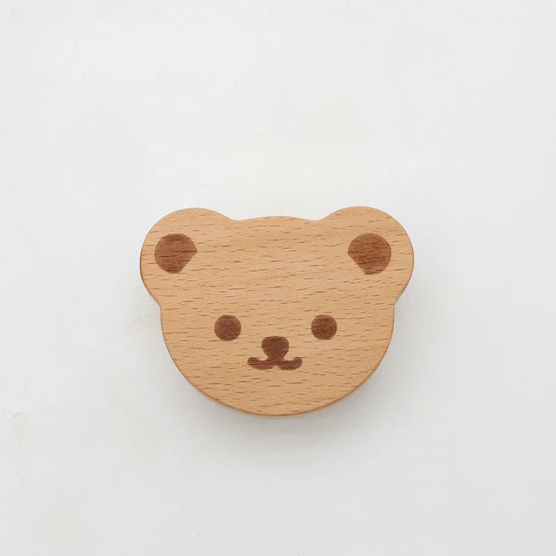 Children's Room Cartoon Wooden Handle Cabinet Door Solid Wood Handle Drawer Single Hole Teddy Bear Wooden Small Handle