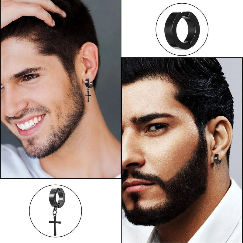 1 Pair Punk Black Multiple Types Stud Earrings Unisex Stainless Steel Piercing Earring For Women Men Gothic Chain Hoop Earrings