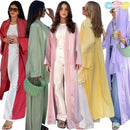 Muslim Women Pink Satin Kimono Abaya Damen Dubai Elegant Luxury Kaftan Modest Dress Islam Caftan Marocain Robe Femme Musulmane
