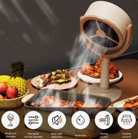 Mini Kitchen Portable Desktop Range Hood Large Suction Rechargeable Exhaust Fan Adjustable Angle USB Plug Indoor BBQ Hotpot Use