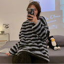 Women's Fluffy Coral Velvet Pajama Sets Winter Cute Students Baggy Cozy Striped Loungewear Simple Warm College Pyjamas Thicken