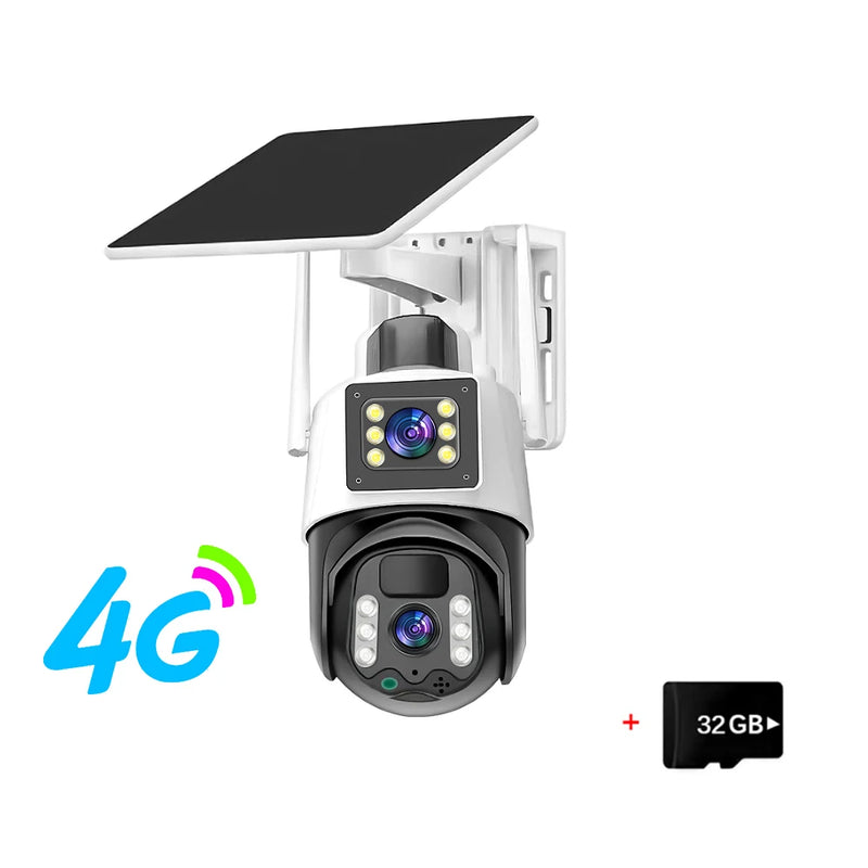 Linook V380， Wireless 4G SIM card outdoor solar camera waterproof 360 dual lens 4K, CCTV security protection IP camera,