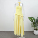 Butter Yellow Mesh Splicing Long Dress Elegant Strapless Split Backless Pleated Gowns For Women 2026 Lady Evening Party Gowns