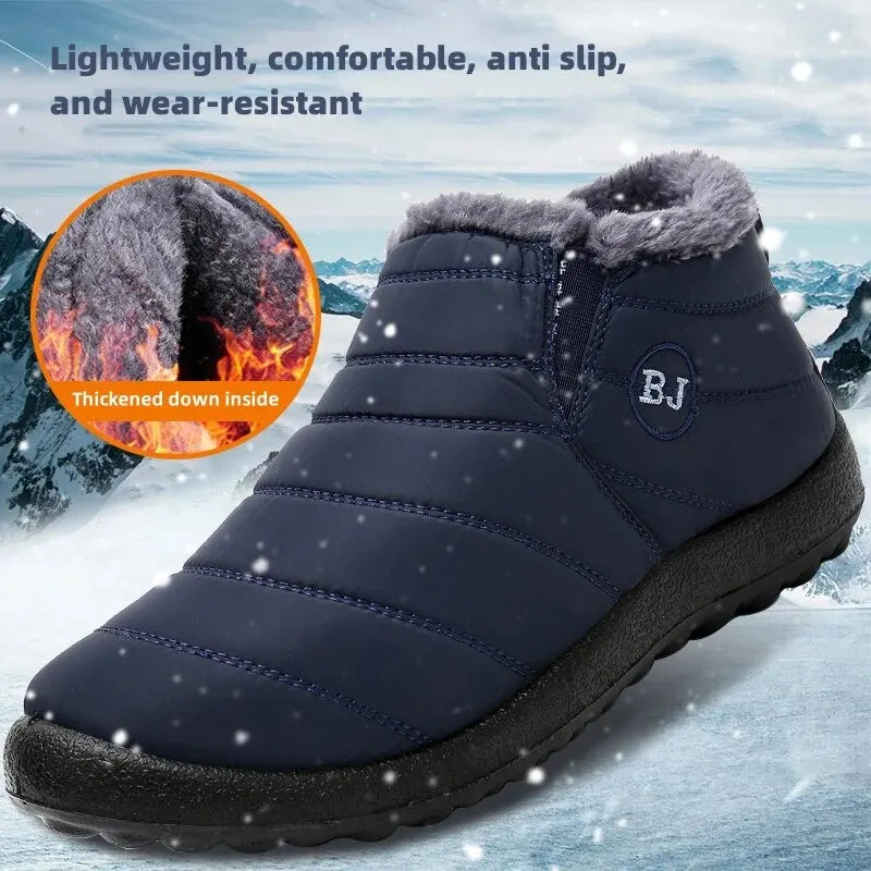 Snow Boots for Men in Winter with Plush and Thick Insulation Feathers, Waterproof and Anti Slip Cotton Shoes