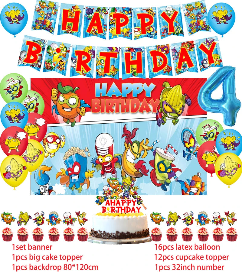 Superzings Birthday Party Supplies Balloon Banner Backdrop Tableware Cake Topper Party Decoration Baby Shower