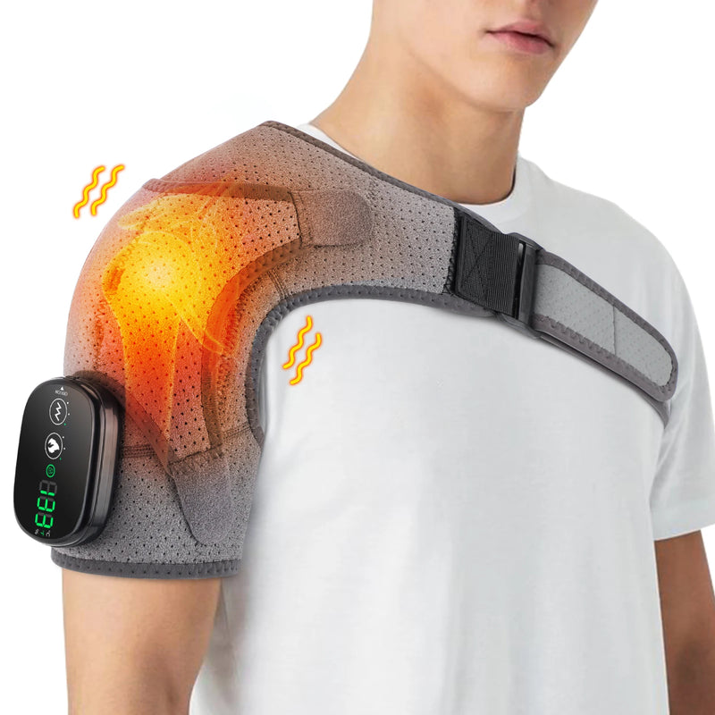 Adjustable Heating Vibration Shoulder Brace Support, Electric Heating Pad for Shoulder, Left and Right Shoulder Massager Warming