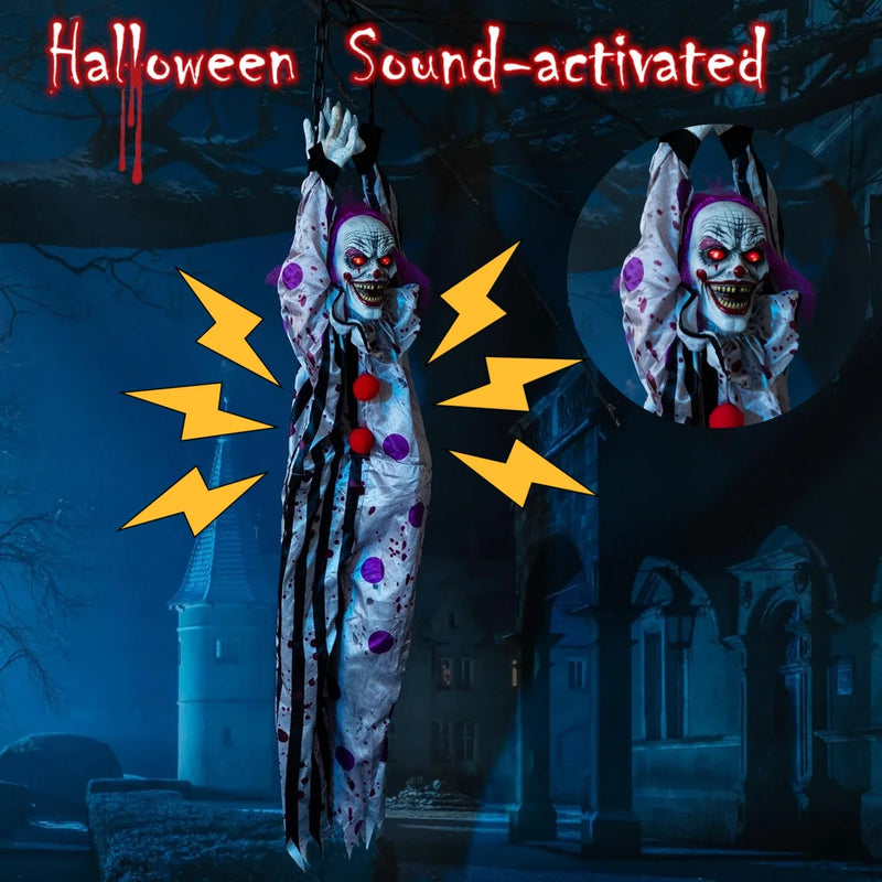 Halloween Animatronics Decoration Hanging Clown Nurse Voice Control Electric Outdoor Scary Clearance Horror Haunted House Props