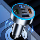 250W Car Charger PD USB Type C Fast Charge Car Cigarette Lighter Plug 5 Port Car Charger Flash Charge with Digital Display