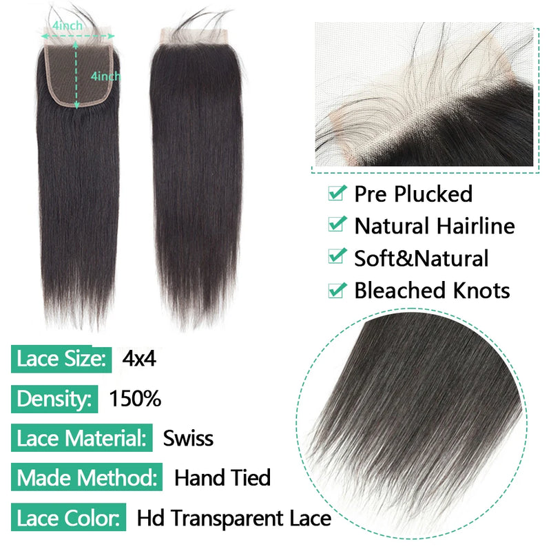 Straight 4x4 5x5 6x6 Closure Human Hair 13x4 Ear To Ear Transparent Frontal Lace Only 2x6 HD Lace Closure 3-5 Days Delivery