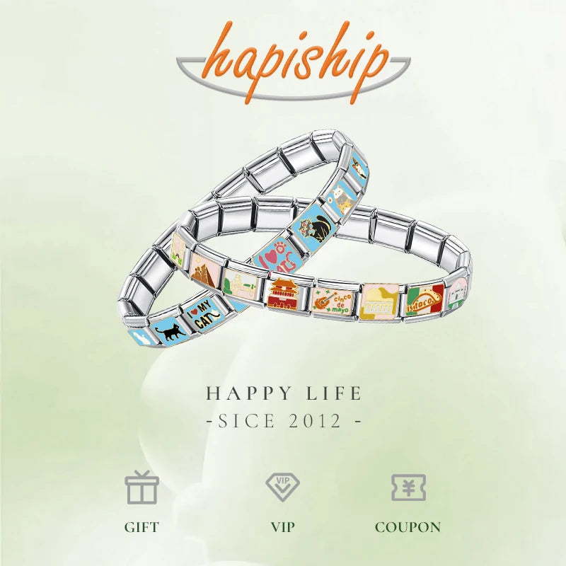 Hapiship 2023 New Fashion Flower Sports Seaside Charm Italian Links Fit 9mm Bracelet Stainless Steel Making Jewelry DJ644-D