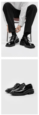 New square head Leather Shoes women Casual Men Formal Dress Thick Bottom Loafers Lace-up Black British Business Work Shoes 44