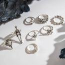 Tocona Gothic Funny Skull Spider Joint Ring Sets for Women Hiphop Silver Color Bat Cobweb Flower Party Jewelry Halloween Gift