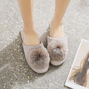 House Elegant Tassel Hairball Women Slippers Comfortable Cloth Chic Ladies Flat Shoes Spring Luxury Champagne Women Slides