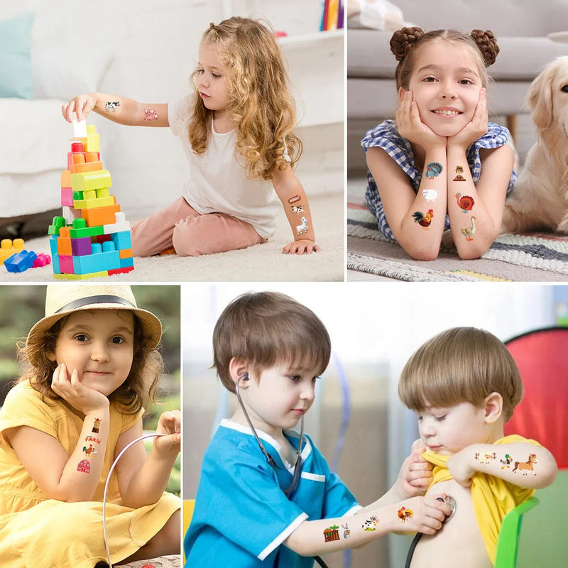 10 sheets Farm Party Temporary Tattoos Barnyard Animals Cow Horse Tractor Sheep Chick Tattoo Stickers Farm Animal Party Favors