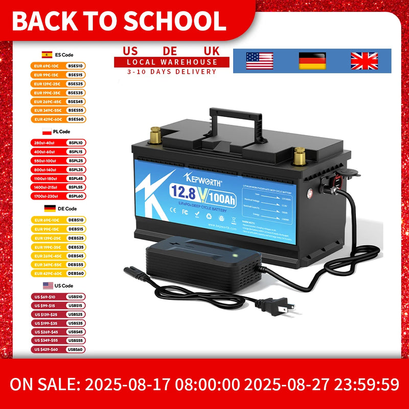 KEPWORTH 12V 100Ah LiFePO4 Battery Packs Grade A Cells Rechargeable For Outdoor / Home Storage Lithium Iron Phosphate Batteries