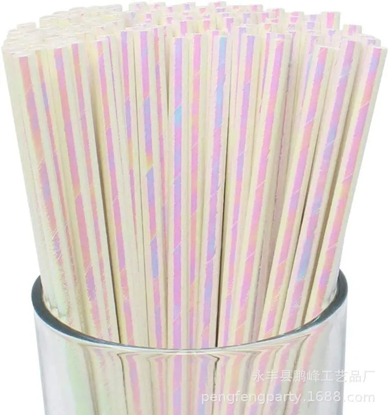 Iridescent Disposable Drinking Party Paper Straws Biodegradable Cocktail Straws For Birthday Party Supplies Baby shower Wedding