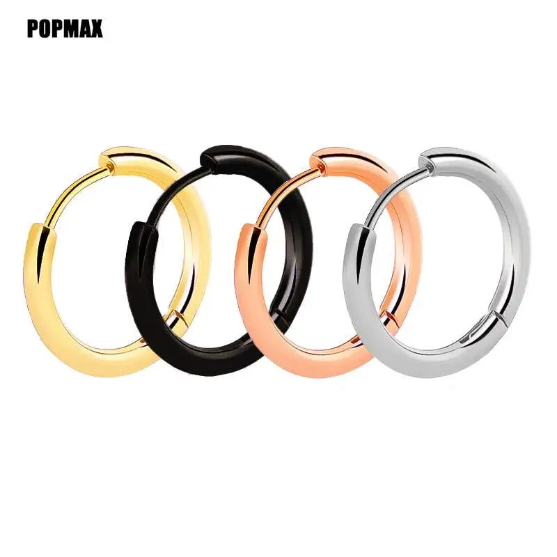 POPMAX Men��s Hoops Stainless Steel Round Circle Earrings For Women Man Gold Silver Color Not Fade Ear Rings Male Jewelry 2Pcs
