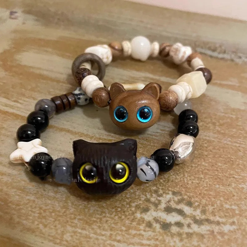 New Cute Little Black Cat Bracelet for Women Men Fashion Funny Cartoon Animal Beaded Bracelet Handmade Trendy Girl Jewelry Gifts