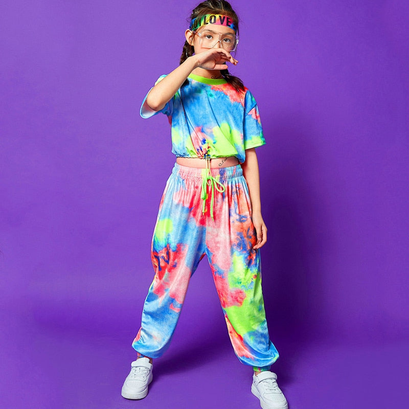 Hip Hop Clothing Multicolor Sweatshirt Causal Pants For Girls Jazz Ballroom Dancing Clothes Stage Outfits Rave Clothes DQS6039