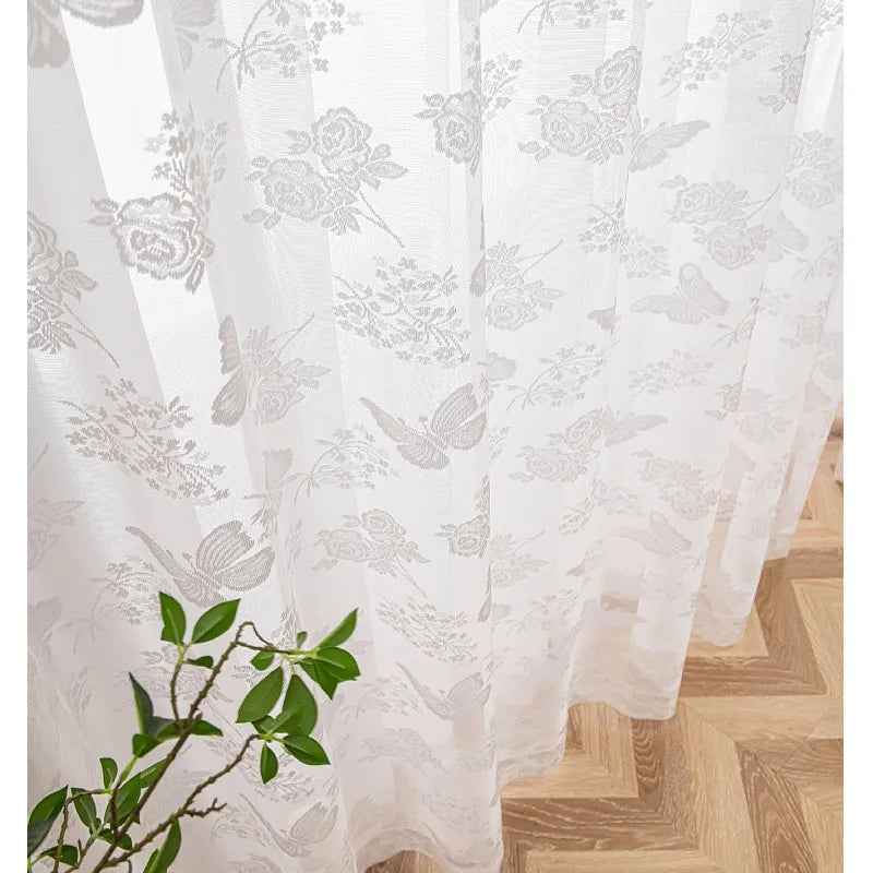 Butterfly Gauze Curtain European and American White Lace Gauze Curtain Curtains for Living Dining Room Bedroom