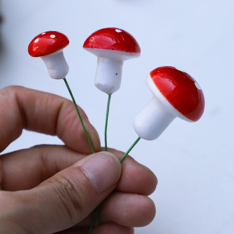 20Pcs Artificial Mini Resin Mushroom Miniatures Fairy Garden Landscape Moss Terrarium Crafts Potted MicroLandscape Decoration