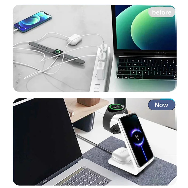 3 In 1 Fast Wireless Charger Stand Desktop Phone Charging Station for Samsung S23 S22 S21 Z Flip Galaxy Watch 5 4 3 Active Buds