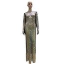 Sexy See Through Rhinestone Club Split Dress Women Crystal Glitter Evening Party Dresses Long Fishnet  Beach Slash Neck Dress