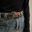 Unisex Jeans Belt Gothic Punk Y2k Designer Belts For Women Plus Size Skull Hand Heart Rivet Black Men's Belt Male Dark series