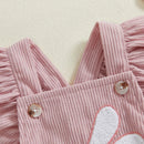 Adorable Infant Easter Jumpsuit with Bunny Embroidery Flutter Sleeves Square Neckline and Matching Bow Headband