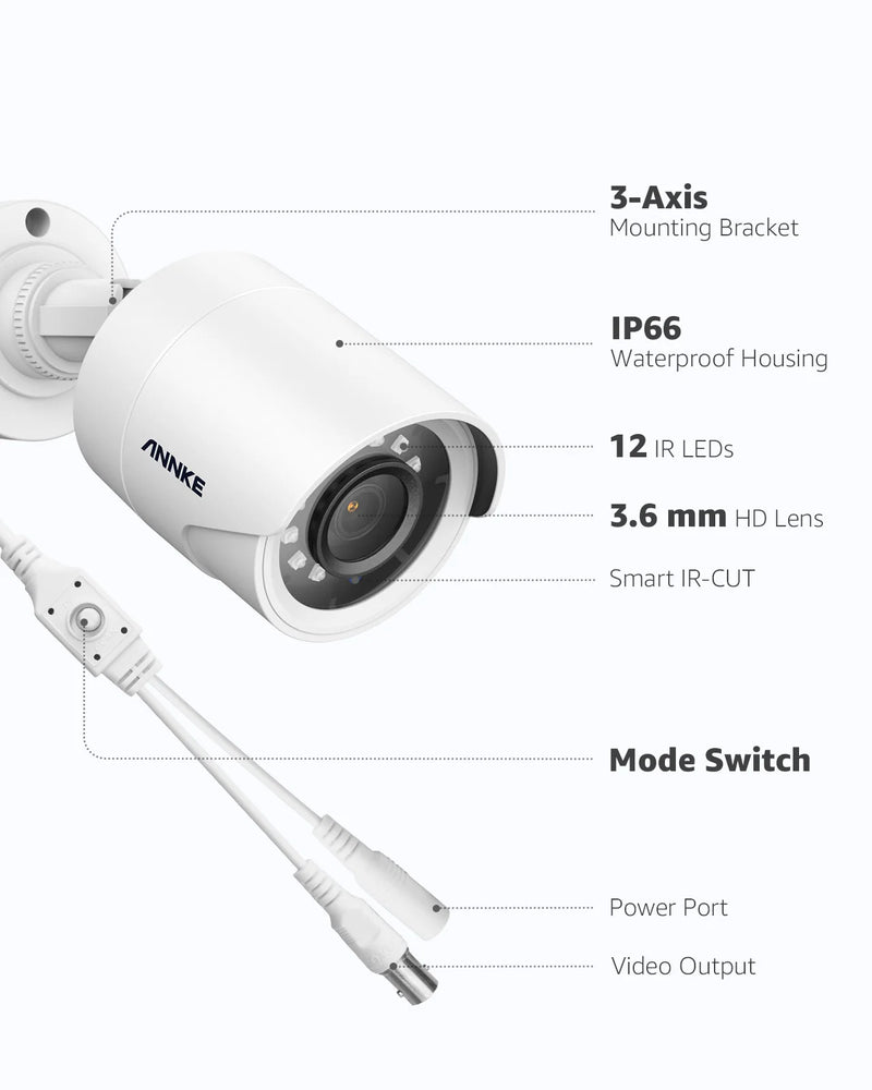 Annke 2MP HD Security Camera CCTV Analog 1080P 4-in-1 AHD/TVI/CVI/CVBS 3.6MM Lens Camera For analog Home Surveillance DVR System