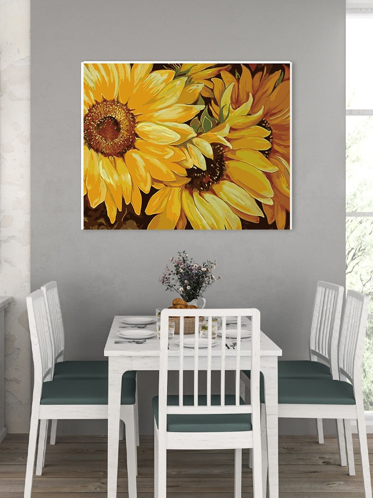 CHENISTORY Frame Sunflower DIY Painting By Numbers Acrylic Paint By Number Handpainted For Home Decor Calligraphy Painting 60x75