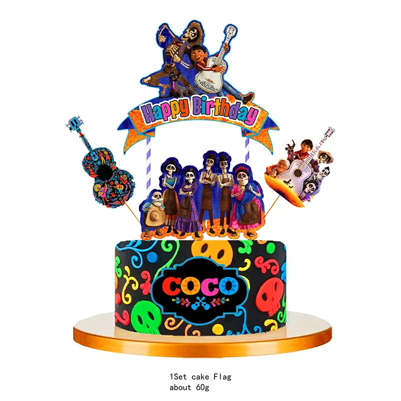 Coco Theme Paper Cup Bag Plate Tablecloth Straw Blowout Balloon Banner Cake Topper Card Show Party Decoration Supply Favor Gift