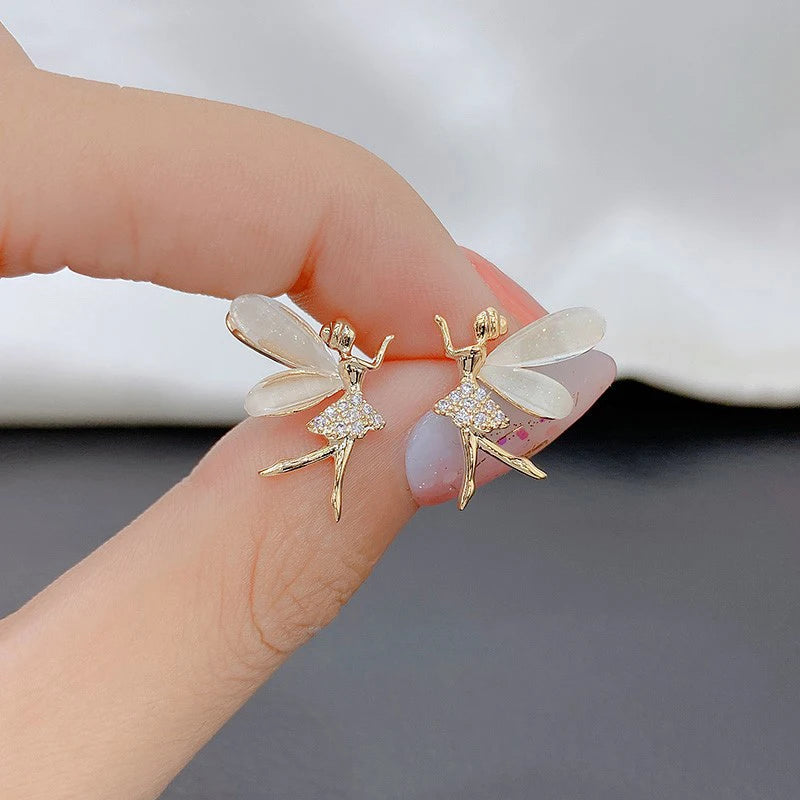 Fashion Cute Flower Wings Elf Stud Earring For Women Girls Design Zircon Fairy Exquisite Earring Jewelry