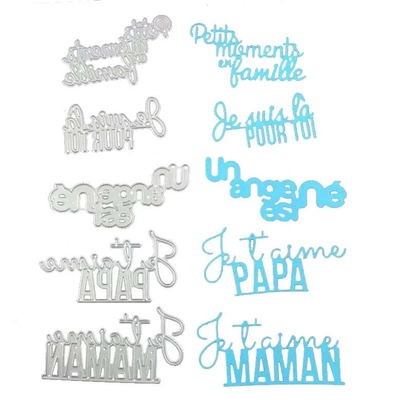 5pcs French Letter Cutting Dies Mama Angel Scrapbooking Family Craft Die for DIY Photo Love Wedding Mother Day Card Decoration